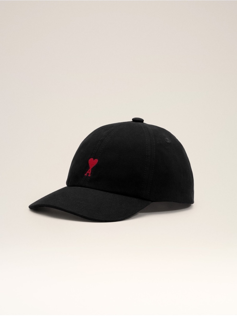 Ami Paris Black Cotton Hat with Red Heart Detail